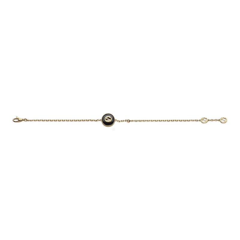Gucci Gucci Interlocking 18ct Yellow Gold Black Onyx Bracelet - Berry's Jewellers