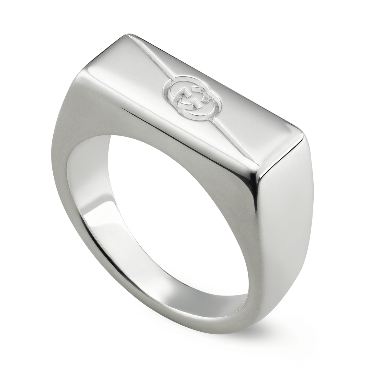 Gucci Tag Sterling Silver Small Rectangular With Interlocking Logo Sig