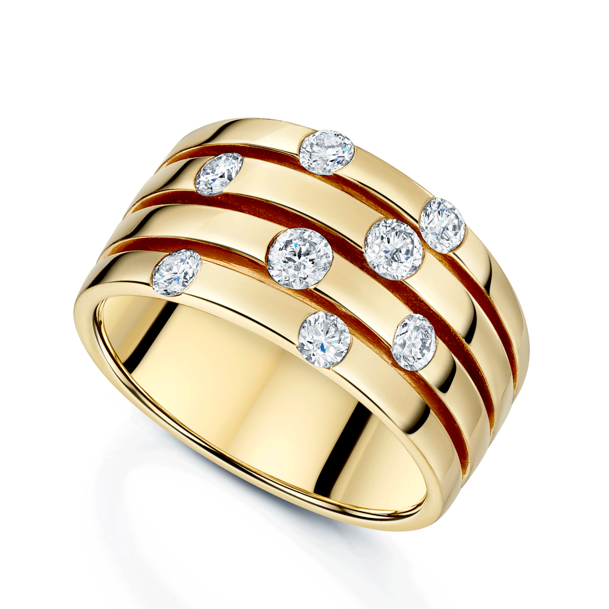 18ct Rose Gold Round Brilliant Cut Scattered Diamond Four Row Dress Ring