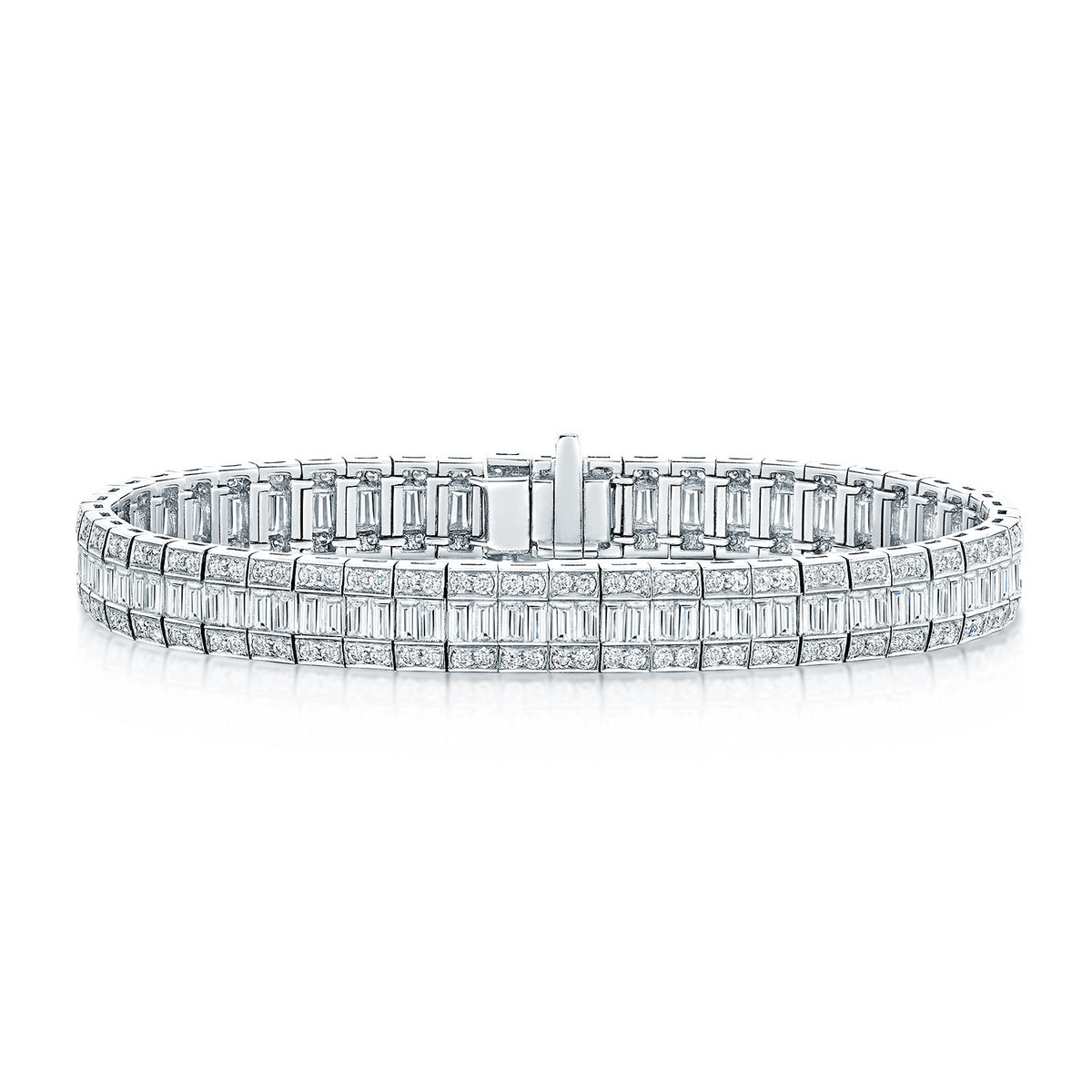 Berry's 18ct White Gold Baguette and Round Brilliant Cut Diamond Line Bracelet - Berry's Jewellers