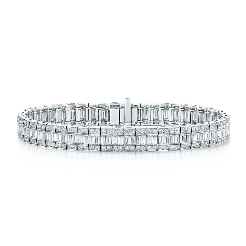 Berry's 18ct White Gold Baguette and Round Brilliant Cut Diamond Line Bracelet - Berry's Jewellers