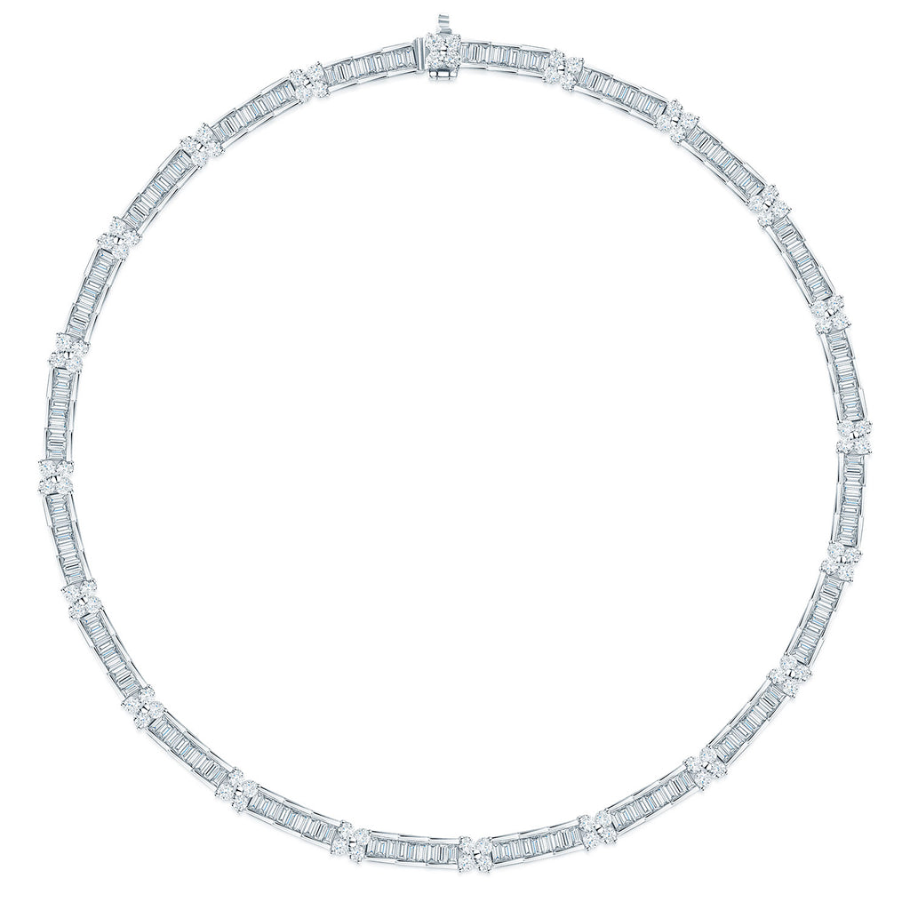 18ct White Gold Round Brilliant And Baguette Cut Diamond Collarette
