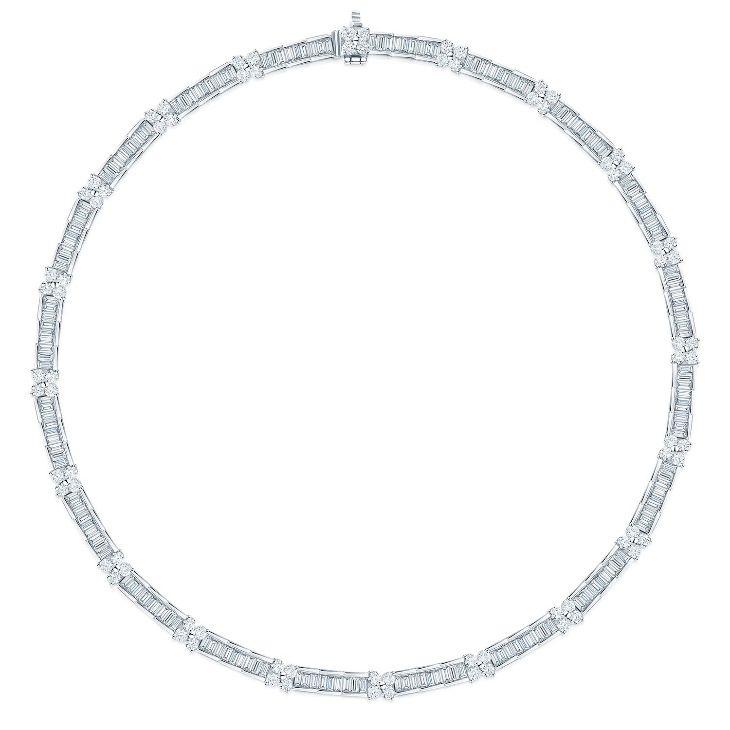 18ct White Gold Round Brilliant And Baguette Cut Diamond Collarette