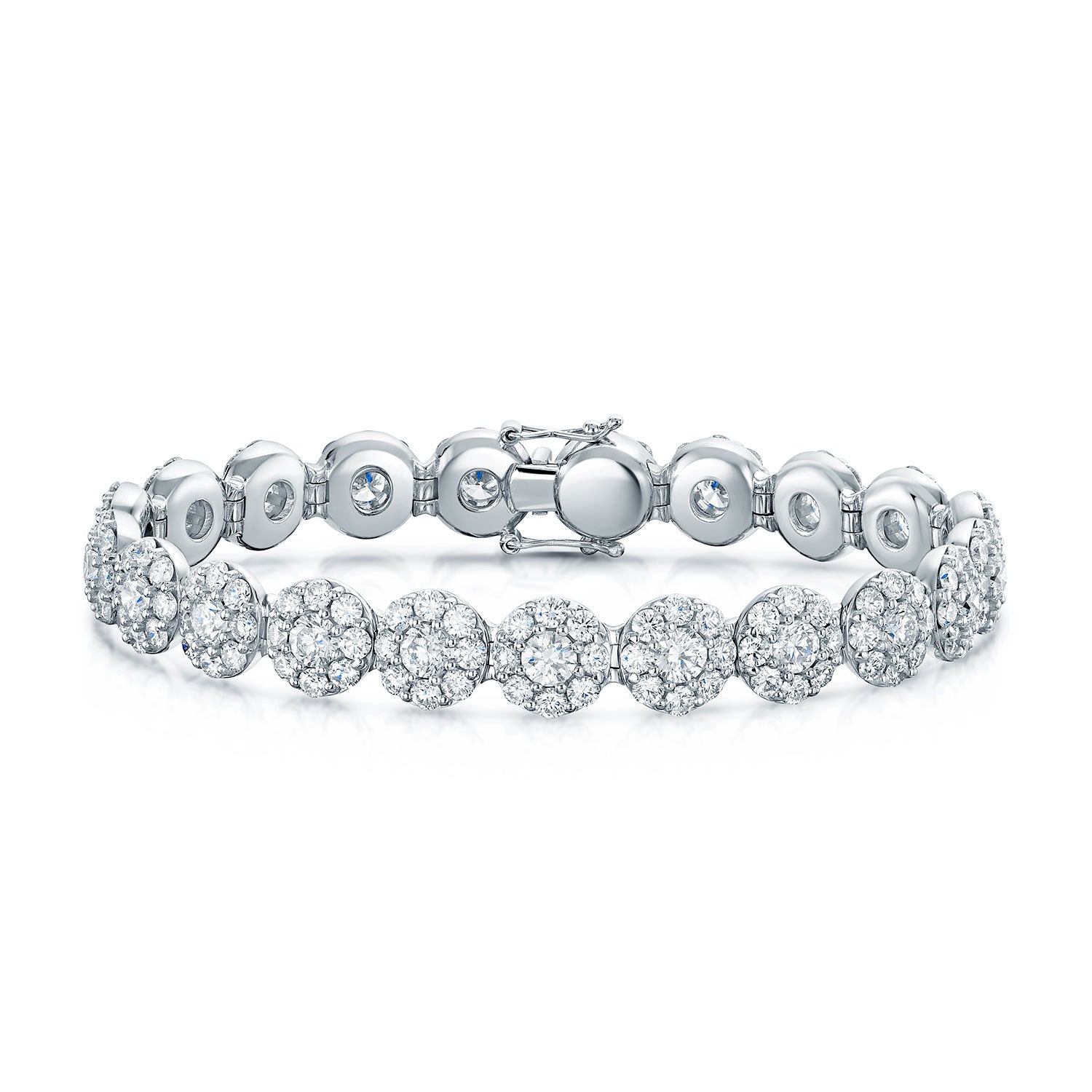 18ct White Gold Round Brilliant Cut Diamond Cluster Tennis Bracelet