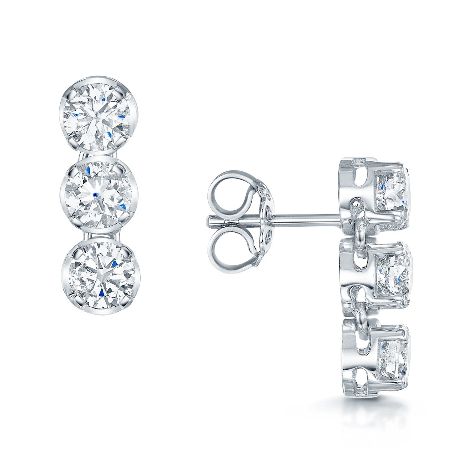18ct White Gold Round Brilliant Cut Diamond Three Drop Earrings