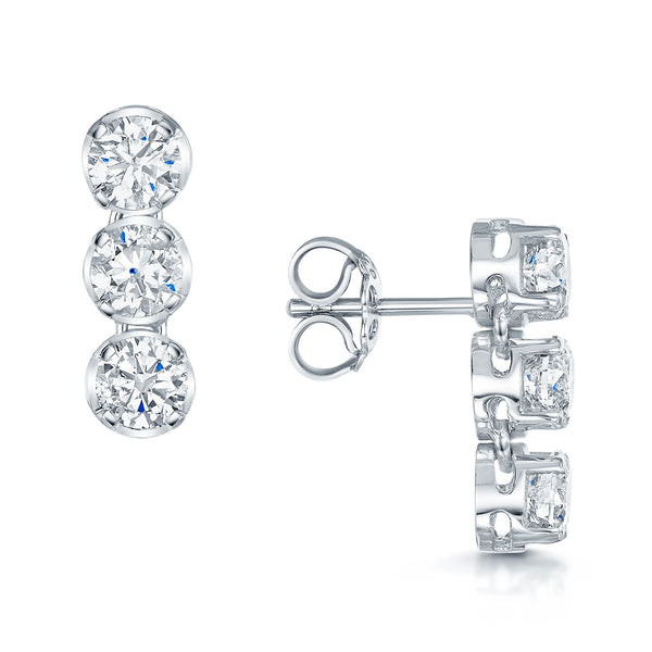 18ct White Gold Round Brilliant Cut Diamond Three Drop Earrings