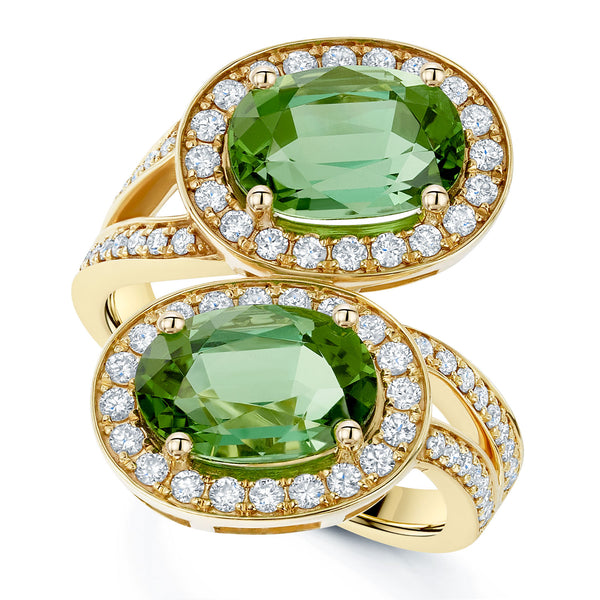 Berry's 18ct Yellow Gold Oval Cut Green Tourmaline and Diamond Ring - Berry's Jewellers