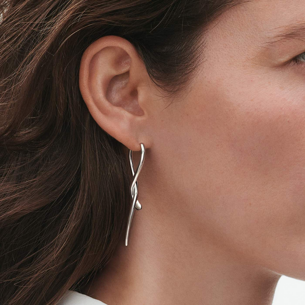 Georg Jensen Mercy Sterling Silver Twisted Long Drop Earrings - Berry's Jewellers