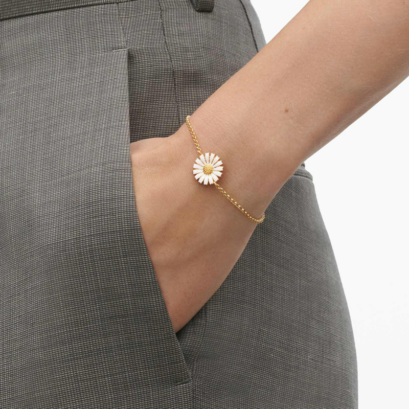 Georg Jensen Daisy 18ct Yellow Gold Plated Silver And White Enamel Bracelet - Berry's Jewellers