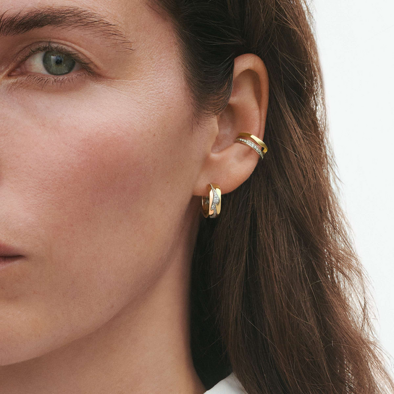 Georg Jensen Fusion 18ct Gold Diamond Set Hoop Earrings - Berry's Jewellers