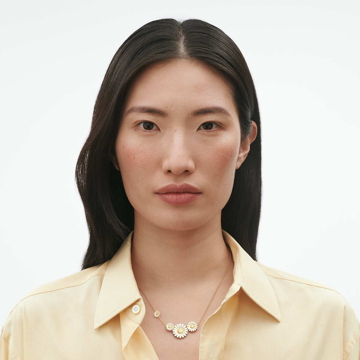 Georg Jensen Daisy 18ct Gold Plated Silver And White Enamel Four Flowers Necklace - Berry's Jewellers