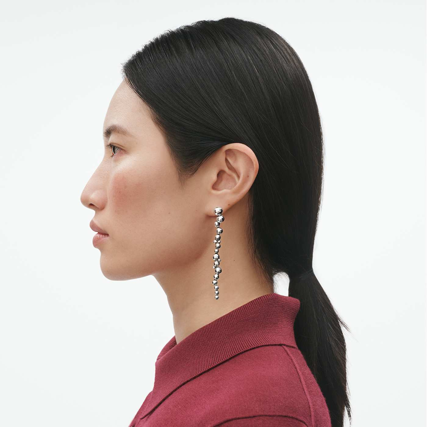 Moonlight Grapes Silver Long Earrings