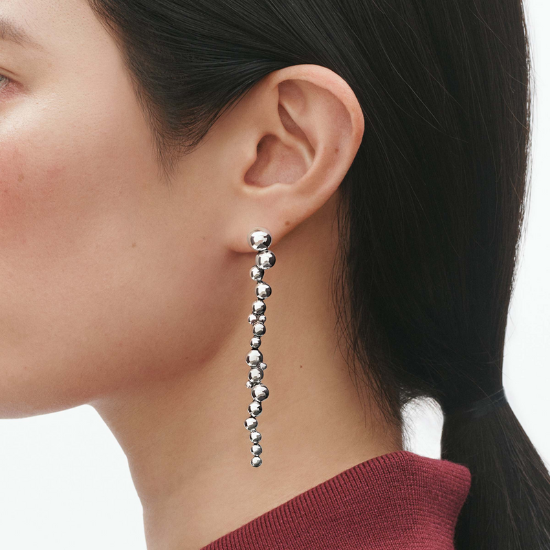 Moonlight Grapes Silver Long Earrings