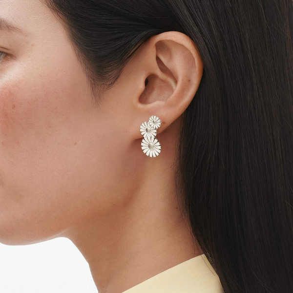 Daisy Silver & White Enamel Layered Earrings