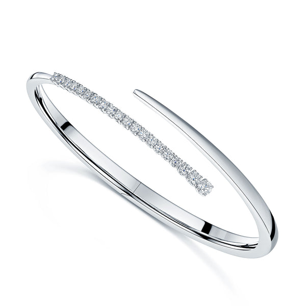 Berry's Platinum Round Brilliant Cut Diamond Cross Over Bangle - Berry's Jewellers