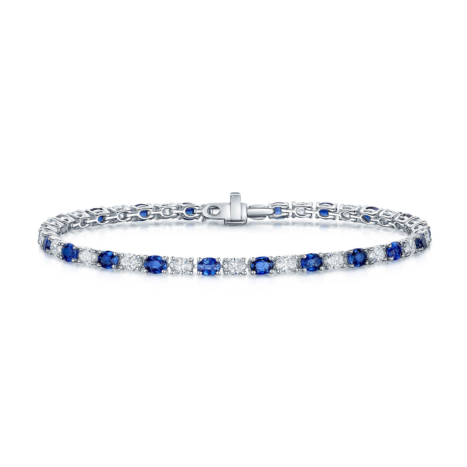 Berry's 18ct White Gold Oval Cut Sapphire And Diamond Tennis Bracelet - Berry's Jewellers