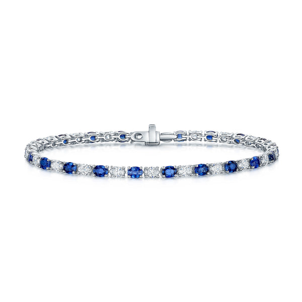 Berry's 18ct White Gold Oval Cut Sapphire And Diamond Tennis Bracelet - Berry's Jewellers