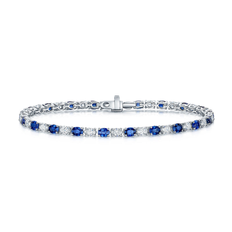 Berry's 18ct White Gold Oval Cut Sapphire And Diamond Tennis Bracelet - Berry's Jewellers