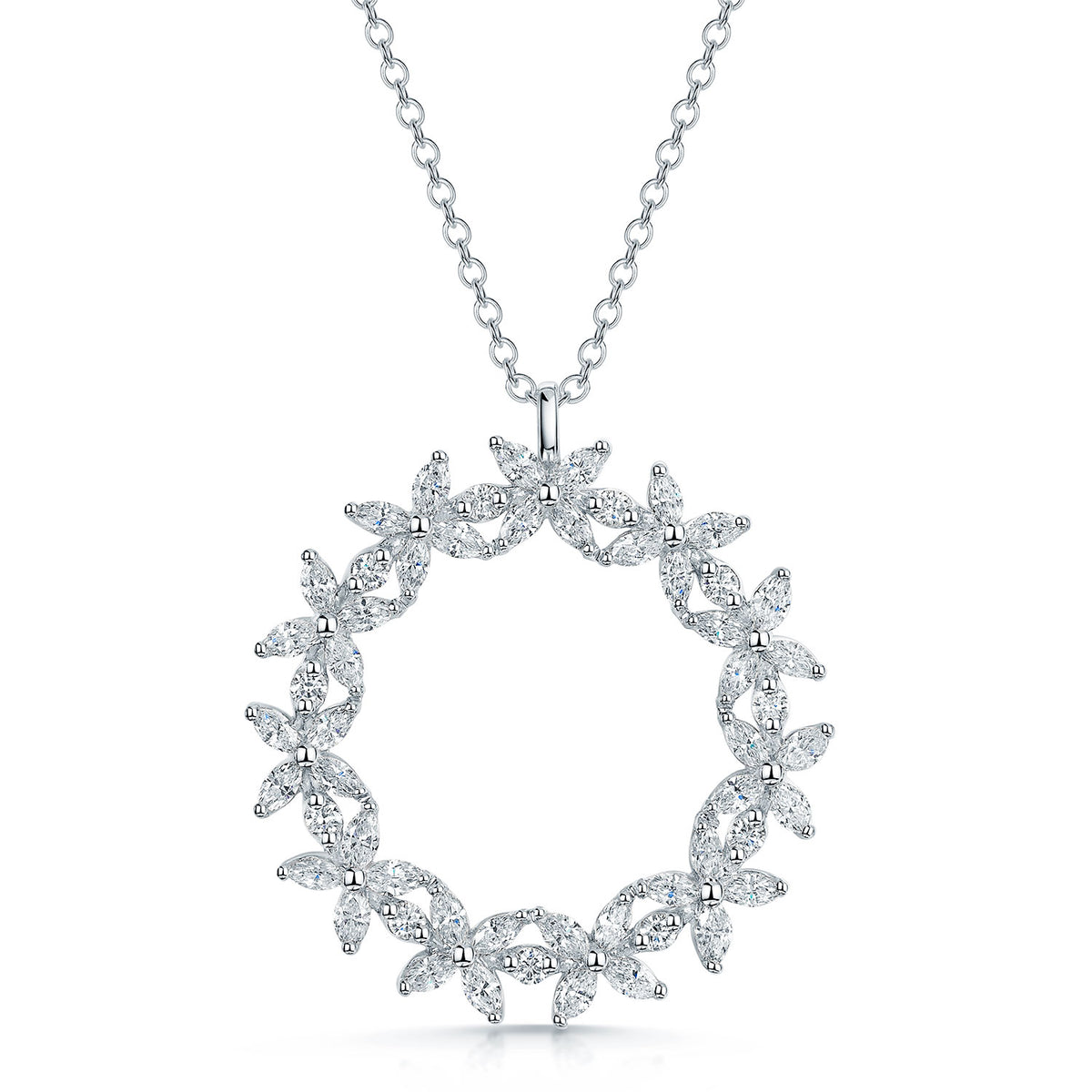 Berry's 18ct White Gold Diamond Flower Circle Pendant - Berry's Jewellers
