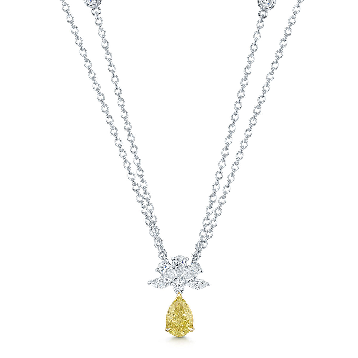 Berry's 18ct White Gold Pear Cut Yellow And White Diamond Floral Cluster Pendant - Berry's Jewellers