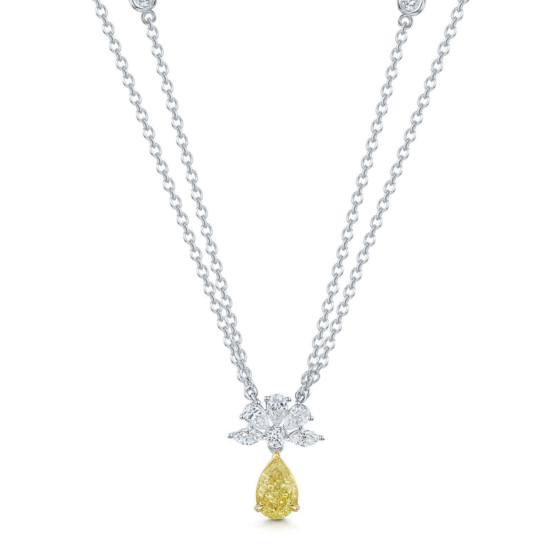 Berry's 18ct White Gold Pear Cut Yellow And White Diamond Floral Cluster Pendant - Berry's Jewellers