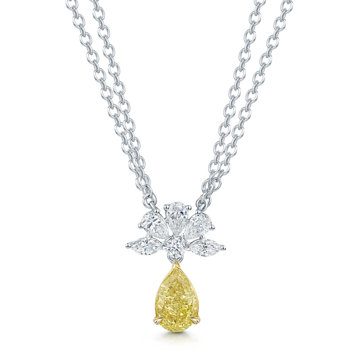 Berry's 18ct White Gold Pear Cut Yellow And White Diamond Floral Cluster Pendant - Berry's Jewellers