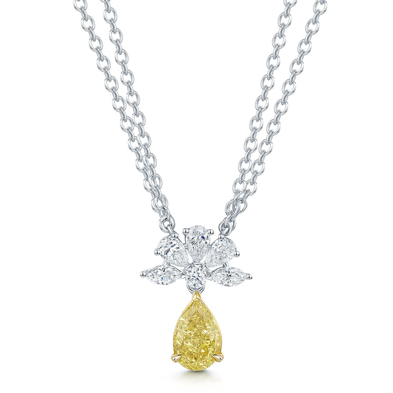 Berry's 18ct White Gold Pear Cut Yellow And White Diamond Floral Cluster Pendant - Berry's Jewellers