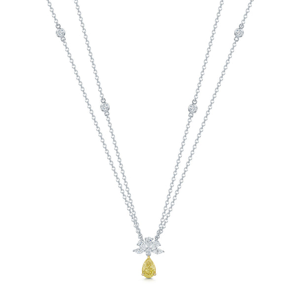 Berry's 18ct White Gold Pear Cut Yellow And White Diamond Floral Cluster Pendant - Berry's Jewellers