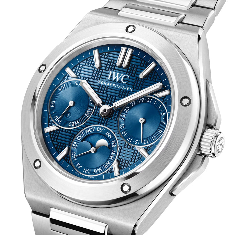IWC Schaffhausen Ingenieur Perpetual Calendar 41mm Blue Dial Mens Bracelet Watch - Berry's Jewellers