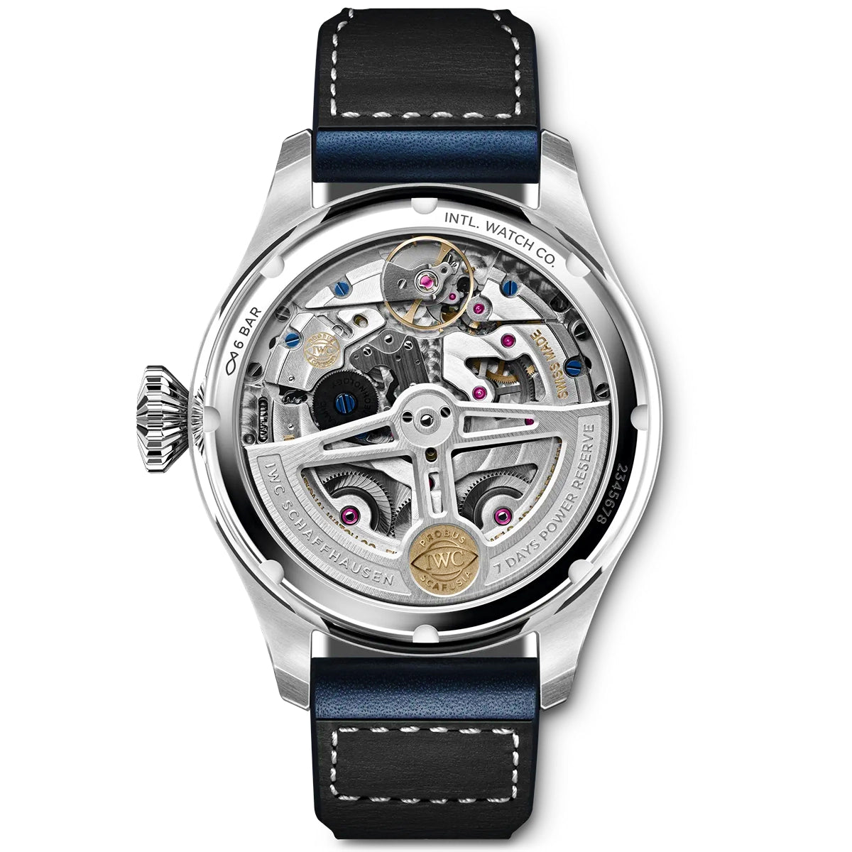 IWC Schaffhausen Big Pilot's Perpetual Calendar 46mm Blue Dial Leather Strap Watch - Berry's Jewellers