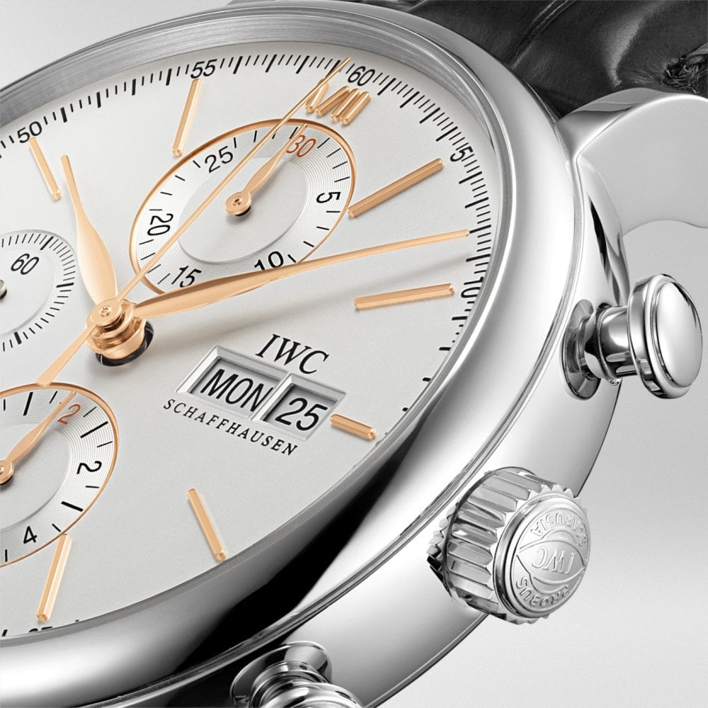 IWC Schaffhausen Portofino 42mm Silver/Rose Dial Men's Chronograph Watch - Berry's Jewellers