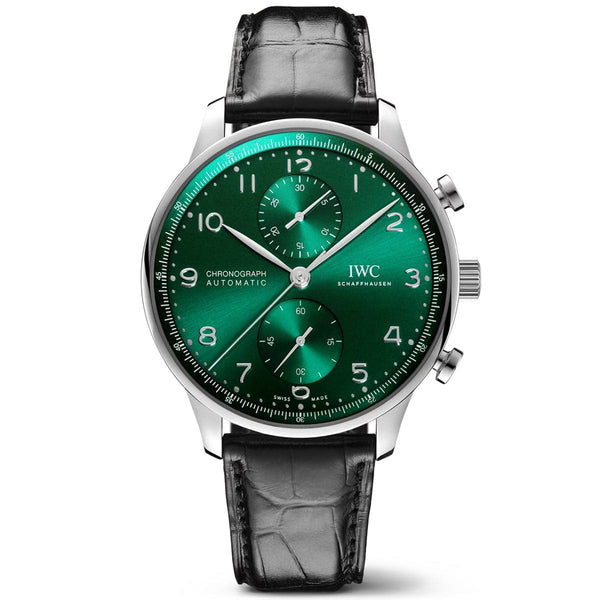 IWC Schaffhausen Portugieser 41mm Green Dial Men's Chronograph Strap Watch - Berry's Jewellers