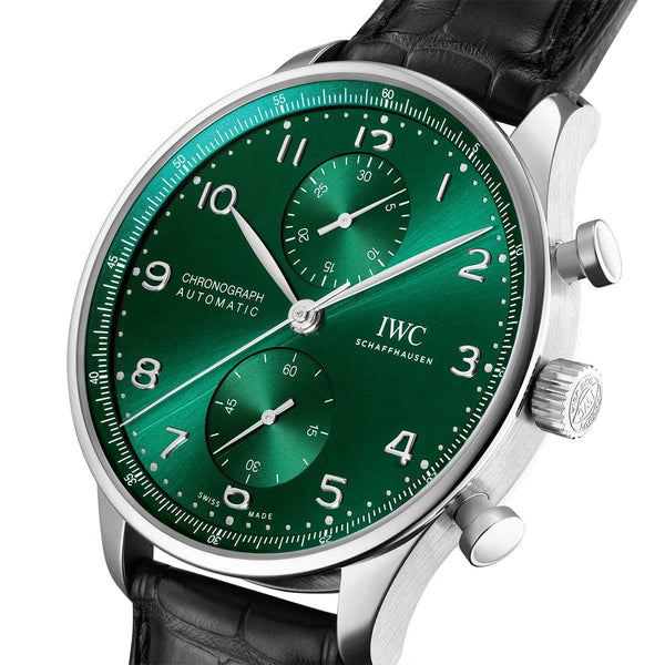 IWC Schaffhausen Portugieser 41mm Green Dial Men's Chronograph Strap Watch - Berry's Jewellers