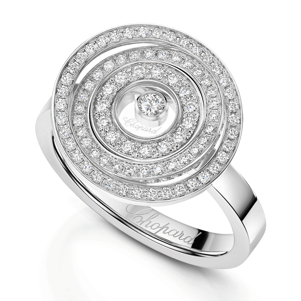 Chopard Happy Diamonds Happy Spirit 18ct White Gold Three Row Diamond Halo Dress Ring - Berry's Jewellers