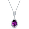 18ct White Gold Pear Shape Rhodolite Garnet Diamond Halo Pendant