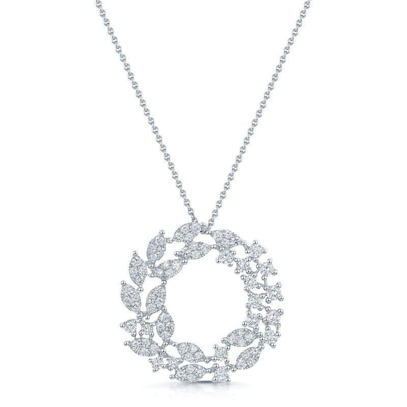 18ct White Gold Diamond Set Wreath Design Pendant