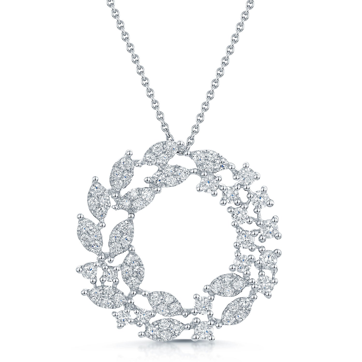 18ct White Gold Diamond Set Wreath Design Pendant