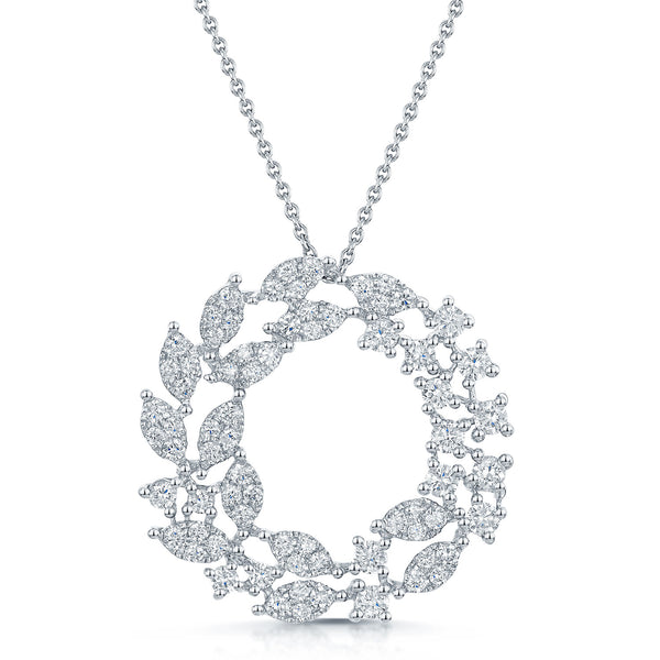 18ct White Gold Diamond Set Wreath Design Pendant
