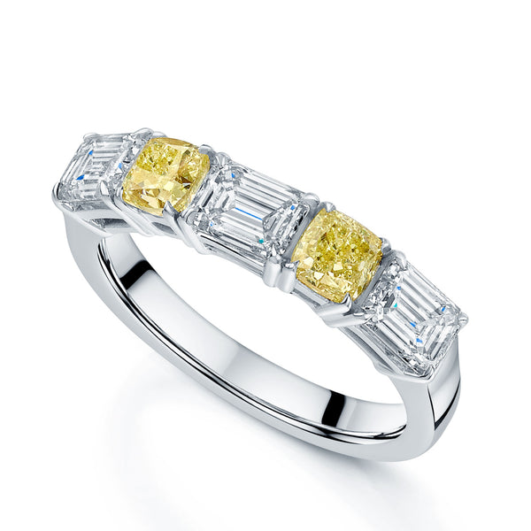 Berry's Platinum Emerald Cut Diamond And Cushion Cut Yellow Diamond Eternity Ring - Berry's Jewellers