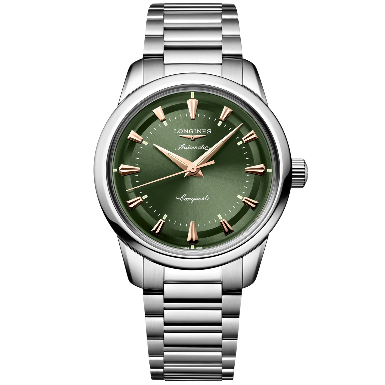 Longines Conquest Heritage 38mm Green Dial Automatic Bracelet Watch - Berry's Jewellers