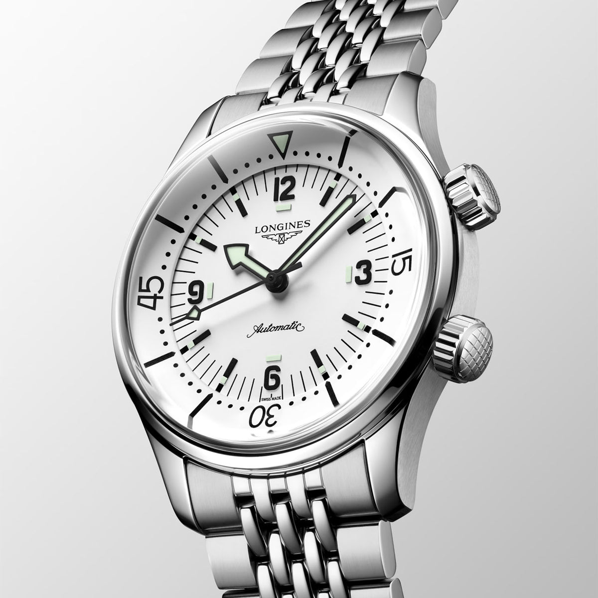 Longines Legend Diver 39mm White Dial Men's Automatic Bracelet Watch - Berry's Jewellers