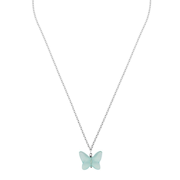 Lalique Papillon Silver & Lagoon Green Crystal Necklace - Berry's Jewellers