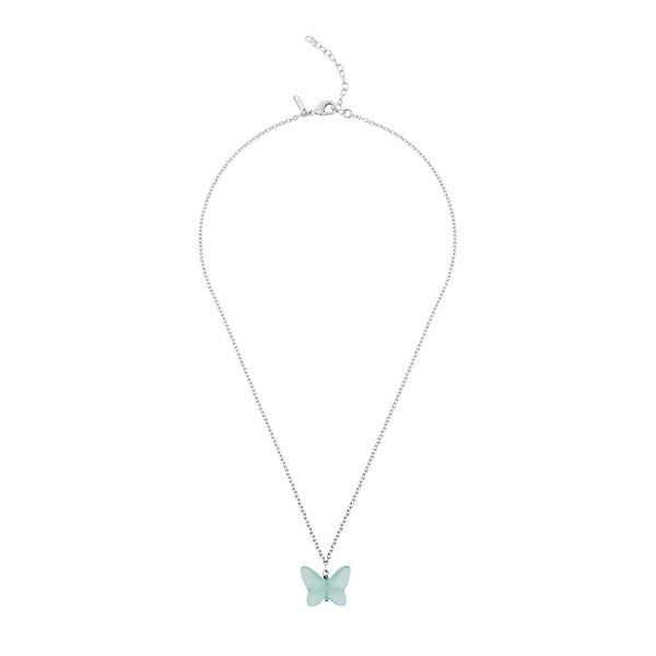 Lalique Papillon Silver & Lagoon Green Crystal Necklace - Berry's Jewellers