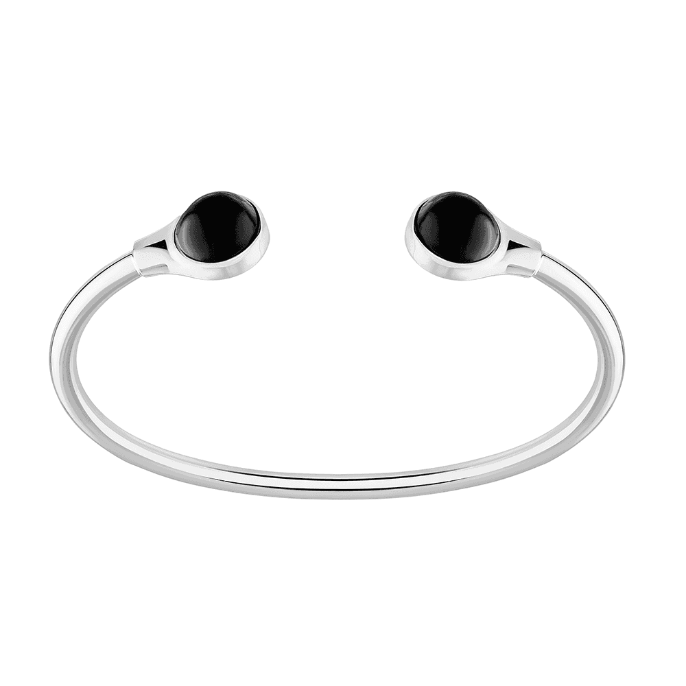 Lalique Sterling Silver Black Crystal Cabochon Flexible Bangle - Berry's Jewellers