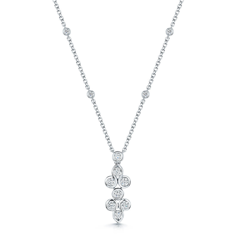 18ct White Gold Round Brilliant Cut Diamond Rubover Set Drop Pendant