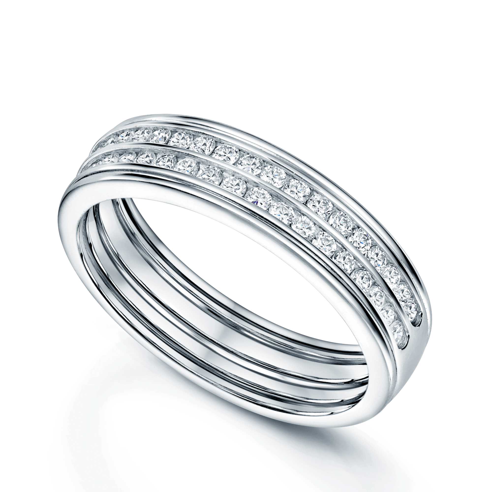 18ct White Gold Channel Set Diamond Two Row Ring