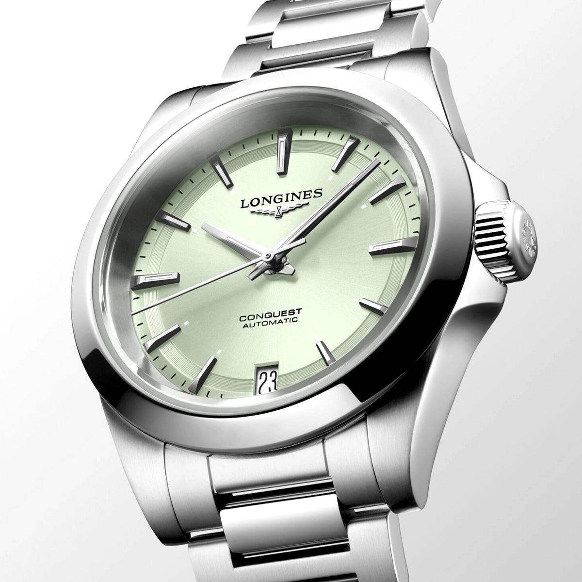 Longines Conquest 34mm Green Sunray Dial Automatic Bracelet Watch - Berry's Jewellers