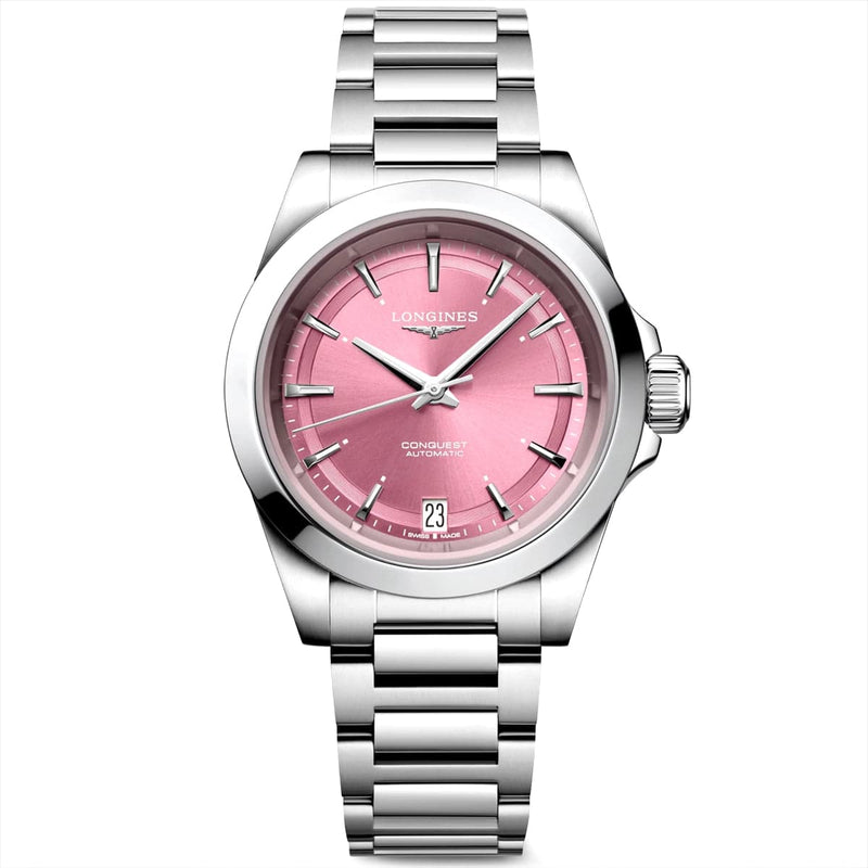 Longines Conquest 34mm Pink Sunray Dial Automatic Bracelet Watch - Berry's Jewellers