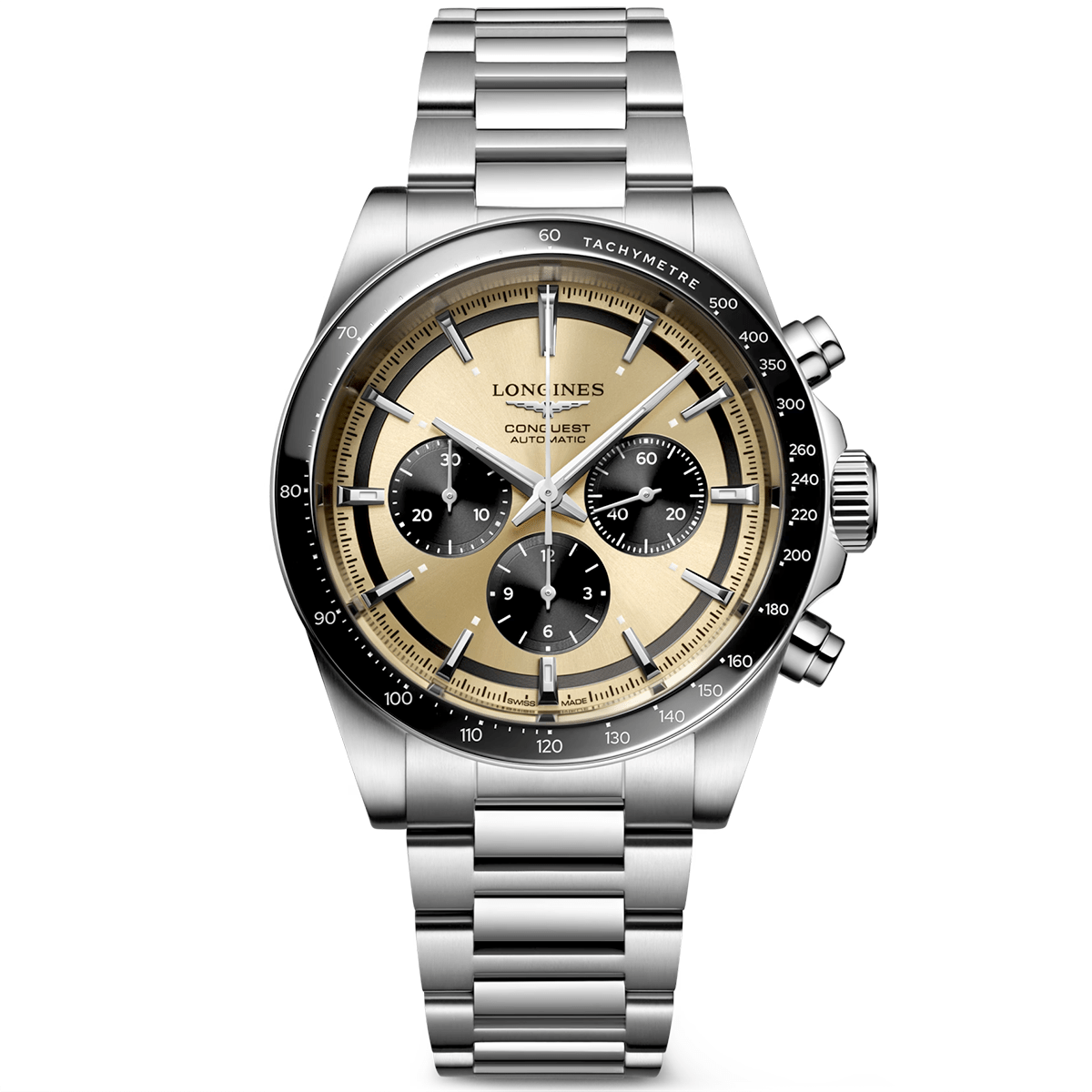 Longines Conquest Chronograph Gold/Black Dial Watch- L38354326