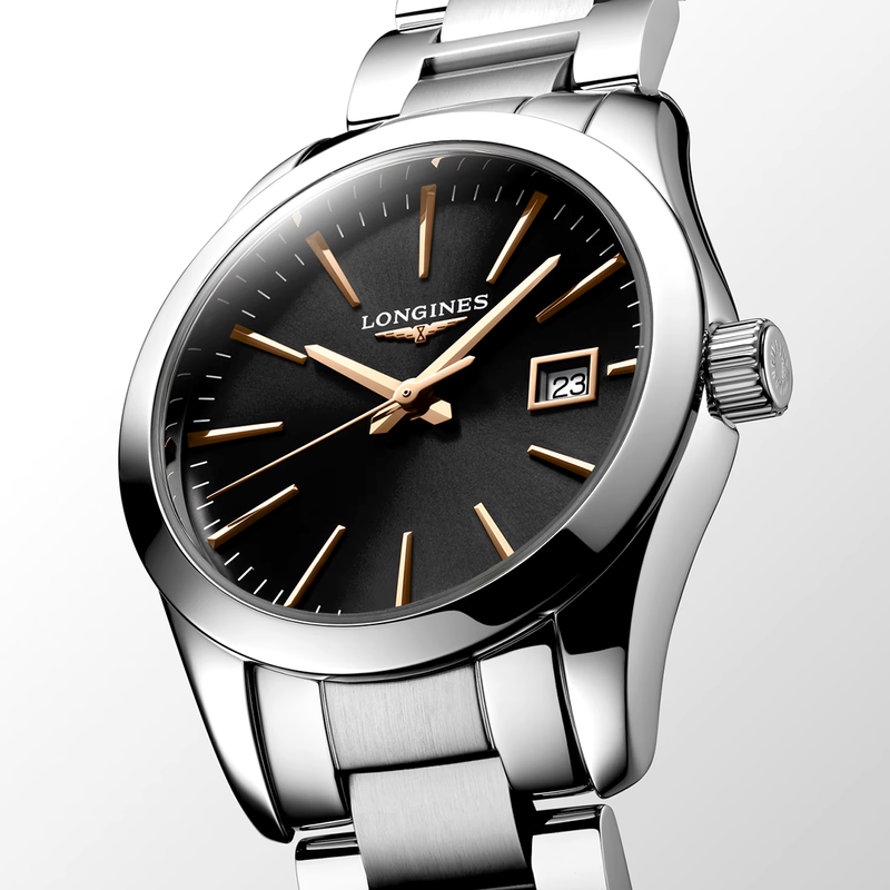 Longines Conquest Classic 29.5mm Black/Rose Dial Ladies Bracelet Watch - Berry's Jewellers